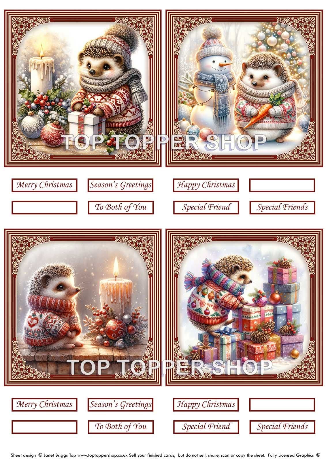 Cute Christmas Hedgehogs - Christmas Toppers for Card Making 290gsm ...