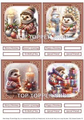 Cute Christmas Hedgehogs - Christmas Toppers for Card Making 290gsm TTSTOPX16
