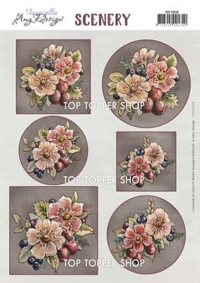 Dark Pink Flowers  A4 Die Cut Card Toppers Yvonne Creations Push Out CDS10038