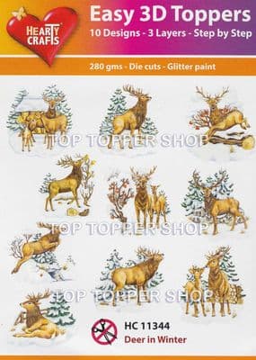 Deer in Winter 10 Easy 3d Die Cut Christmas Decoupage Toppers Hearty Crafts HC11344