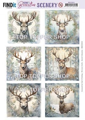 Deer Squares  A4 Christmas Die Cut Toppers Berrie's Beauties Scenery Push Out BBSC10010