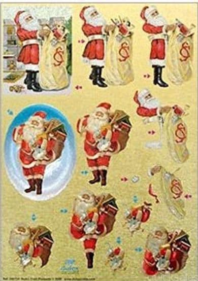 DIE CUT CHRISTMAS DUFEX DECOUPAGE SHEET VINTAGE SANTA 754