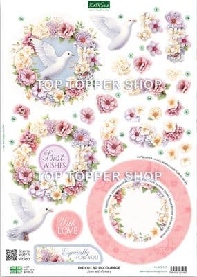 Dove with Flowers  A4 Die Cut Decoupage Sheet - Katy Sue Designs