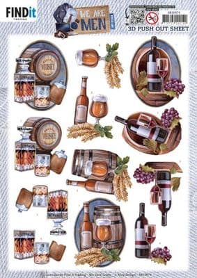 Drinks - We are Men  Die Cut Decoupage Sheet Yvonne Creations Push Out SB10974