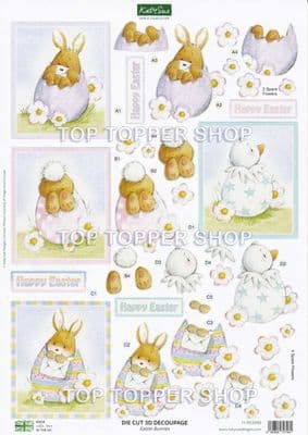 Easter Bunnies A4 Die Cut Decoupage Sheet - Katy Sue Designs