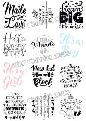 Easy Peel Off Transparent Stickers New Baby Sentiments Choose Matt or Gloss BBY1