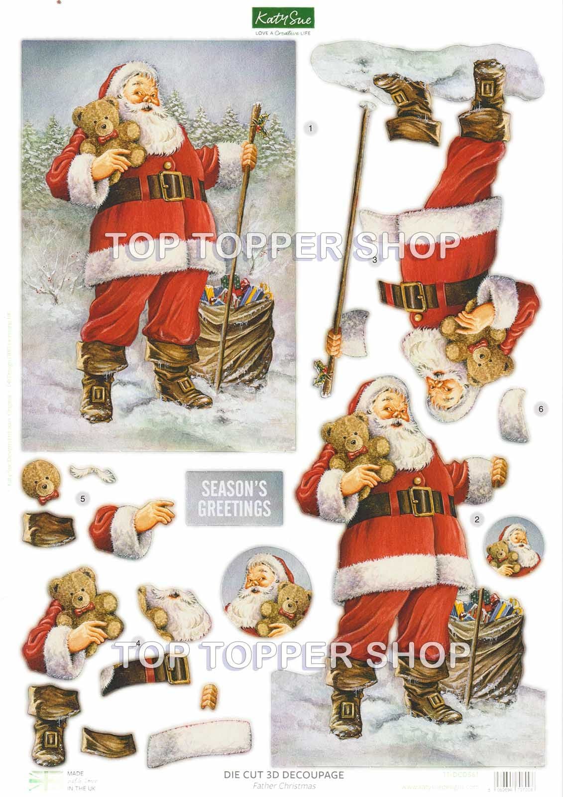 Father Christmas A4 Die Cut Christmas Decoupage Sheet Katy Sue Designs