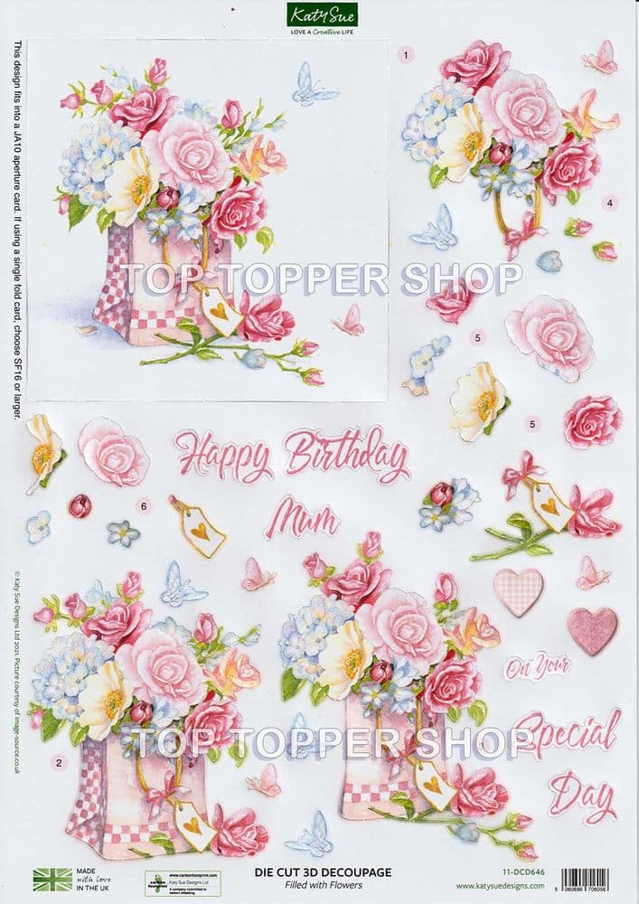 Filled with Flowers A4 Die Cut Decoupage Sheet Katy Sue Designs