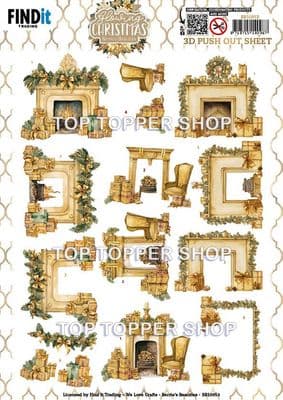 Fireplace - Glowing Christmas  Die Cut Decoupage Sheet Berrie's Beauties Push Out SB10953