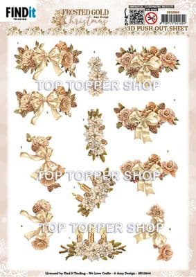 Florals - Frosted Gold  Christmas  Die Cut Decoupage Sheet Amy Design Push Out SB10964