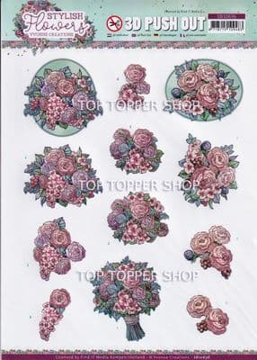 Flower Bouquet Die Cut Decoupage Sheet Yvonne Creations Push Out SB10636