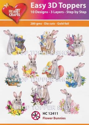 Flower Bunnies 10 Easy 3d Die Cut Easter Decoupage Toppers Hearty Crafts HC12411