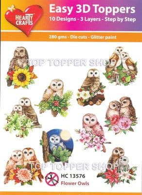 Flower Owls 10 Easy 3d Die Cut Decoupage Toppers Hearty Crafts HC13576