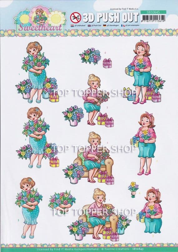 Flowers & Gifts Die Cut Decoupage Sheet Yvonne Creations Push Out SB10645