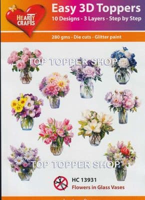 Flowers in Glass Vases 10 Easy 3d Die Cut Decoupage Toppers Hearty Crafts HC13931