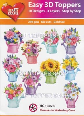 Flowers in Watering Cans 10 Easy 3d Die Cut Decoupage Toppers Hearty Crafts HC13078