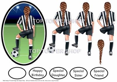 Football Girl in Black & White Card Topper & Decoupage printed sheet