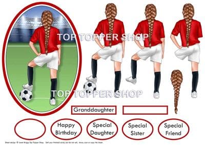 Football Girl in Red Card Topper & Decoupage printed sheet