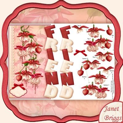 Friend & Fuchsias Over The Side Card Printed Sheet Jw508