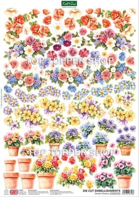 Garden Flowers 1 A4 Sheet of Die Cut Embellishments - Katy Sue