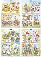 Garden Gnomes - 4 Pack - A4 Die Cut Decoupage Sheets - Katy Sue Designs