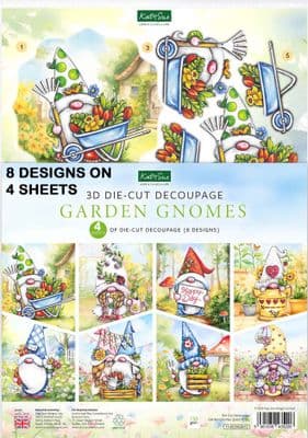 Garden Gnomes - 4 Pack - A4 Die Cut Decoupage Sheets - Katy Sue Designs