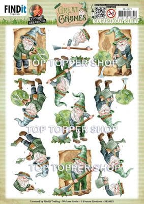 Garden Gnomes  Die Cut Decoupage Sheet Yvonne Creations Push Out SB10923