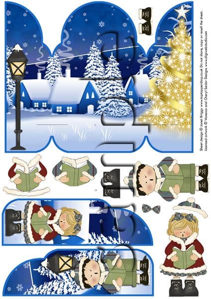 Gatefold Pop Up Decoupage Christmas Carol Singers Printed Sheet