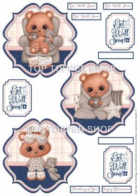 Get Well Bears Toppers for Card Making 290gsm TTSTOP3