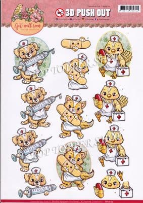 Get Well Cute Nurses Die Cut Decoupage Sheet Yvonne Creations Push Out SB10174