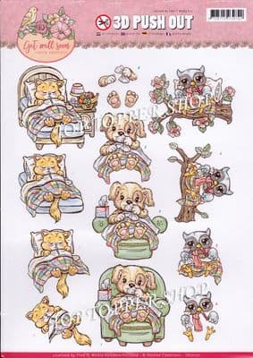 Get Well Poorly Cuties Die Cut Decoupage Sheet Yvonne Creations Push Out SB10177