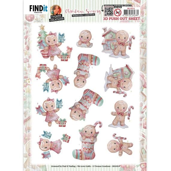 Gingerbread  Christmas Die Cut Decoupage Sheet Yvonne Creations Push Out SB10814