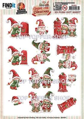 Gnome Letter - Gnome For Christmas  Die Cut Decoupage Sheet Yvonne Creations Push Out SB10951
