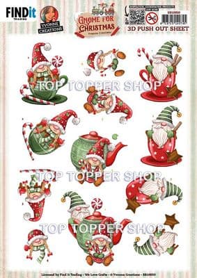 Gnome Tea - Gnome For Christmas  Die Cut Decoupage Sheet Yvonne Creations Push Out SB10950