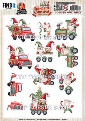 Gnome Transport - Gnome For Christmas  Die Cut Decoupage Sheet Yvonne Creations Push Out SB10952