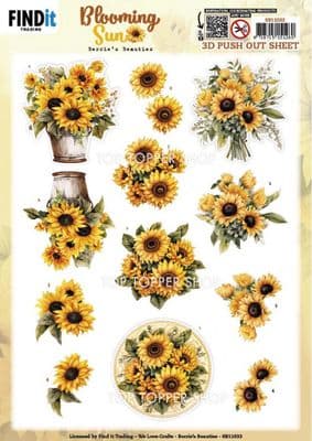 Golden Glow Sunflowers Die Cut Decoupage Sheet Berrie's Beauties Push Out SB11033