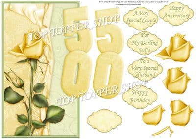 Golden Wedding Anniversary Or Birthday Over The Side Printed Sheet 424jw