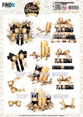 Golden Whisper Bows Christmas Die Cut Decoupage Sheet Yvonne Creations Push Out SB10991