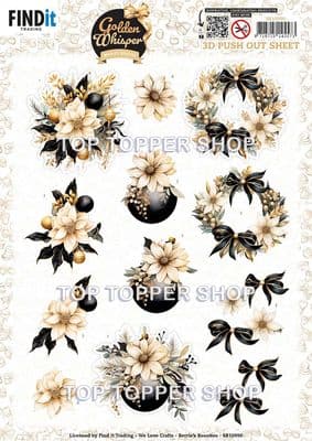 Golden Whisper Flowers Christmas Die Cut Decoupage Sheet Yvonne Creations Push Out SB10990