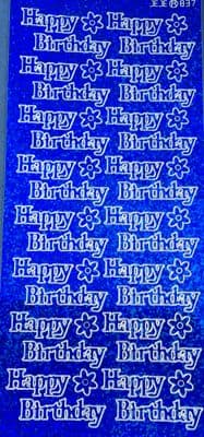 HAPPY BIRTHDAY large, HOLOGRAPHIC BLUE PEEL OFF STICKERS 484574