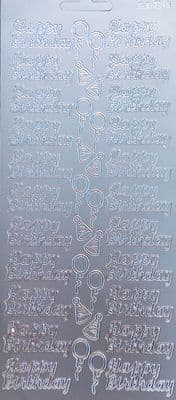 HAPPY BIRTHDAY  SILVER PEEL OFF STICKERS J13 487301