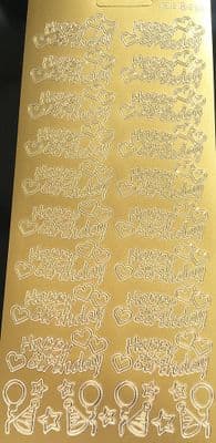 Happy Birthday wavy Gold Peel Off Stickers  JeJe 292