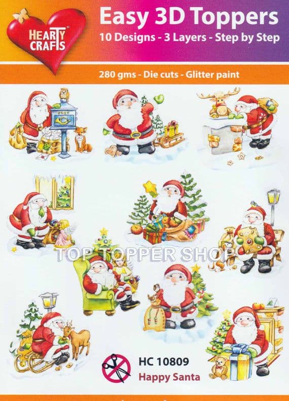 Happy Santa 10 Easy 3d Die Cut Christmas Decoupage Toppers Hearty Crafts HC10809