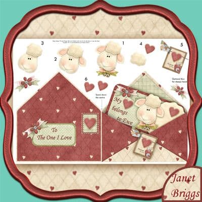 HEART BELONGS TO EWE Envelope Shape Card & Decoupage printed sheet 376