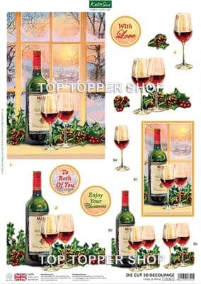 Holly & Wine  A4 Die Cut Christmas Decoupage Sheet - Katy Sue Designs