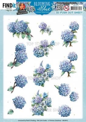 Hydrangea - Blooming Blue  Die Cut Decoupage Sheet Yvonne Creations Push Out SB10911