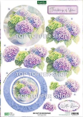 Hydrangea Vase A4 Die Cut Decoupage Sheet - Katy Sue Designs