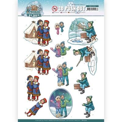 Ice Fishing Nordic Winter Die Cut Decoupage Sheet Yvonne Creations Push Out SB10704