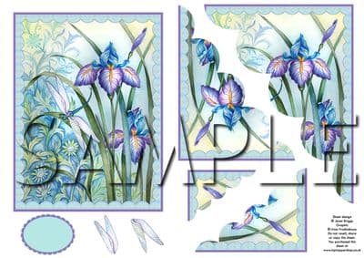 IRIS & DRAGONFLY WAVY CORNER STACKER DECOUPAGE SHEET