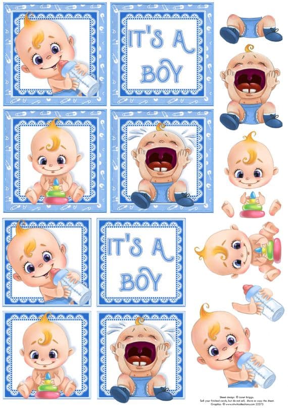 It's a Boy Squares Decoupage printed sheet